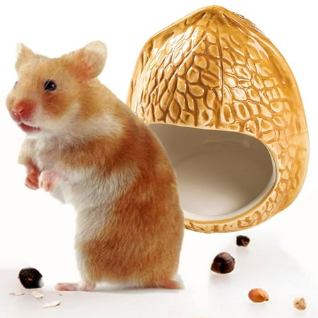 Hamster Hideout, Ceramic Pet House, Adorable Shape Hamster House Cave Cage Critter Bath House for Chinchilla Hamster Walnut