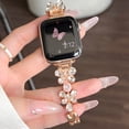 thumbnail image 4 of Butterfly Bracelet Compatible with Apple Watch Bands 42/44/45/49mm Slim Bling Jewelry Metal Strap, Shiny Diamond Wristband Replacement for iWatch Series 8/7/SE/6/5/4/3/2/1,Rosegold, 4 of 6