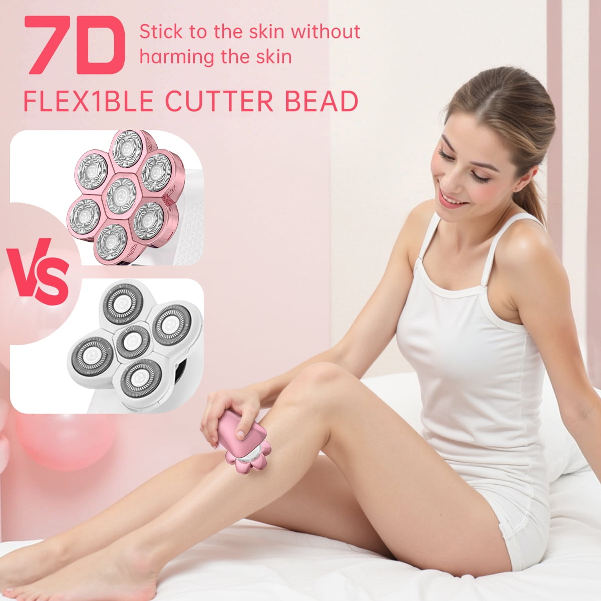 Women Electric Razors, 7D Electric Shaver for Women, 5 in 1 Lady Shavers, Wet/Dry Bikini Trimmer, Rechargeable Facial Hair Removal, Painless Face Razor for Arms Legs Armpit Pubic Area