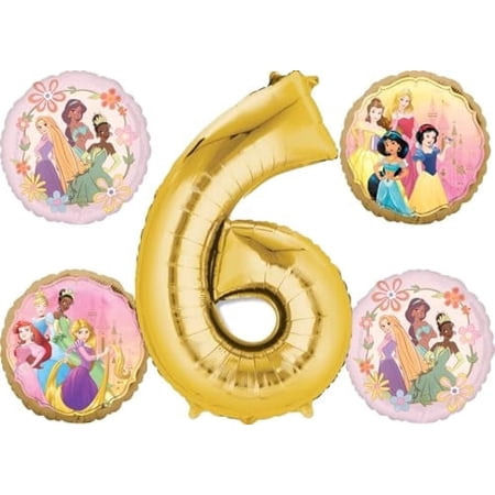 Princess Theme 6th Birthday Party Supplies 5pc Balloon Bouquet Decorations