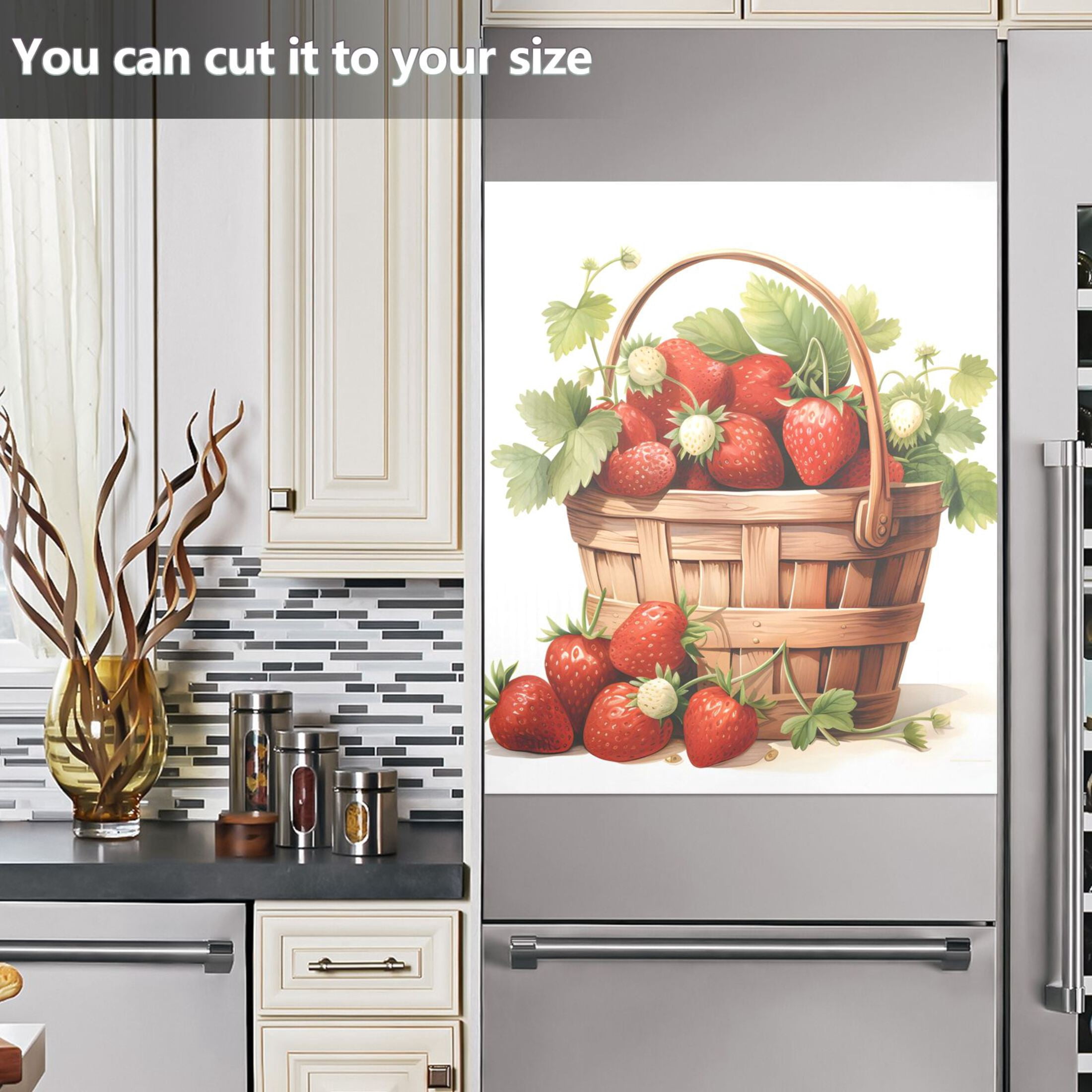 Strawberries in The Basket Dishwasher Magnet Cover Reuseable Refrigerator Magnet Cover Decal Kitchen Fridge Microwave Stickers Hoilday Party Decor 23 x 26 inch