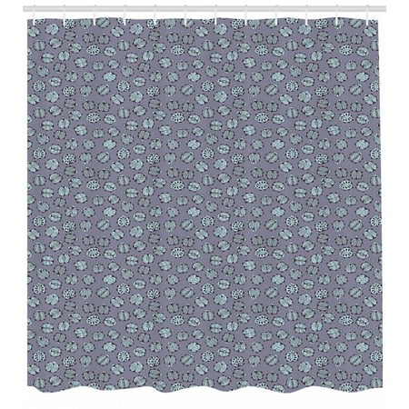 Ladybug Shower Curtain, Floral Ornamental Bugs Best of Luck Insects of Nature with Leaf Patterns, Fabric Bathroom Set with Hooks, 69W X 75L Inches Long, Purple Grey Pale Blue, by