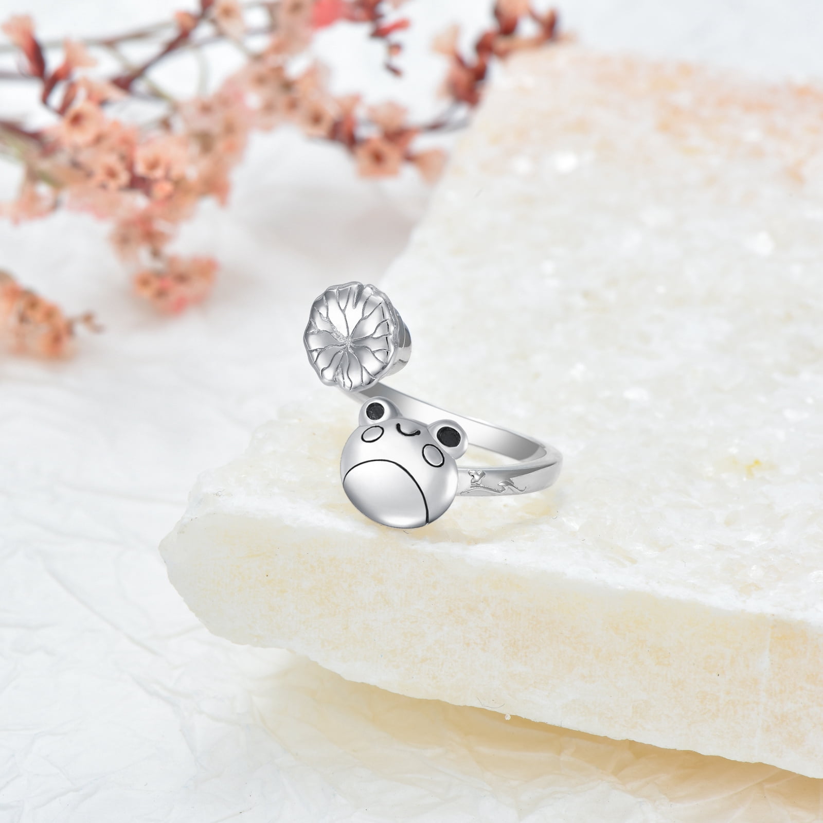 YAFEINI Frog Fidget Spinner Ring Sterling Silver Adjustable Frog Ring Anti Stress Jewelry Gift for Women