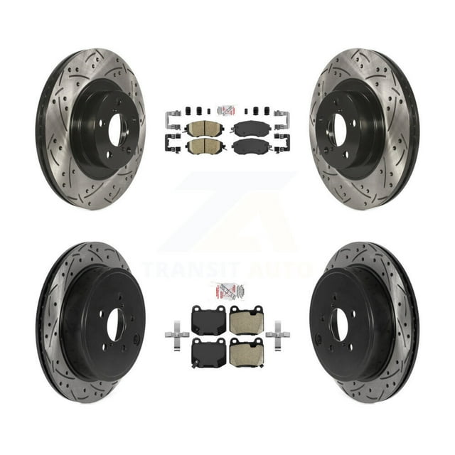 Transit Auto Front Ceramic Rear Semi-Metallic Pads and Coated Drilled Slotted Disc Brake Rotors Kit for Car 2017 Subaru BRZ Limited Premium Without Brembo Brakes KDA-103055