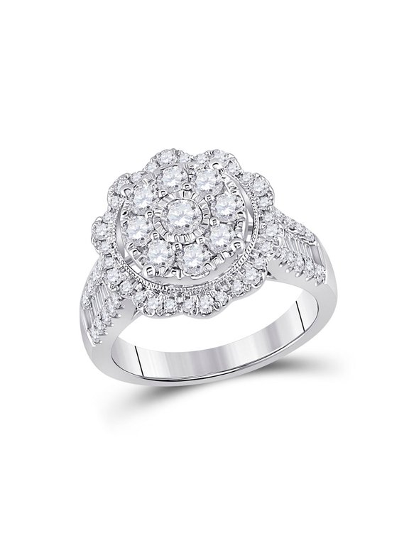 14kt White Gold Womens Round Diamond Right Hand Cluster Ring 1-5/8 Cttw