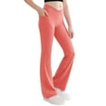 thumbnail image 2 of dazeni Girl's Athletic Leggings Flare Pants with Pockets High V Waisted Yoga Bootcut Pants Youth Full Length Bell Bottoms Legging Watermelon Red, 2 of 8