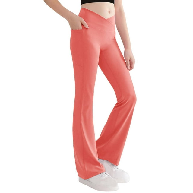 Pantalones largos, pantalones acampanados para niñas, pantalones de cintura alta, pantalones largos deportivos de otoño para niñas de talla mediana, pantalones para niñas