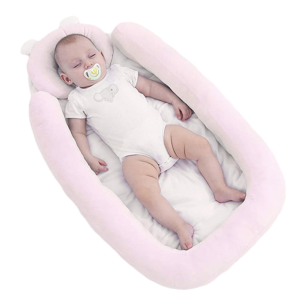Cream Baby Crib Mattress Sleep Positioner Newborn Lounger Anti Rollover Pillow Pad for 0-16 Months with Crib Plush Toy Included 