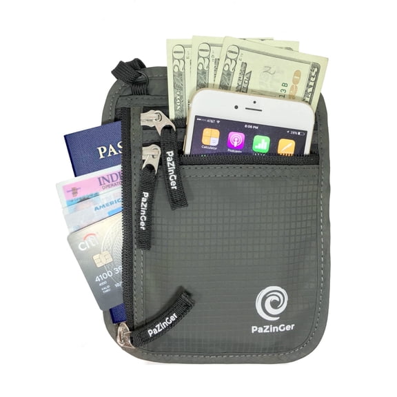 Neck Wallet and Passport Holder, Travel Pouch for Passport, Cards, Cash and Small Essentials, PAZINGER