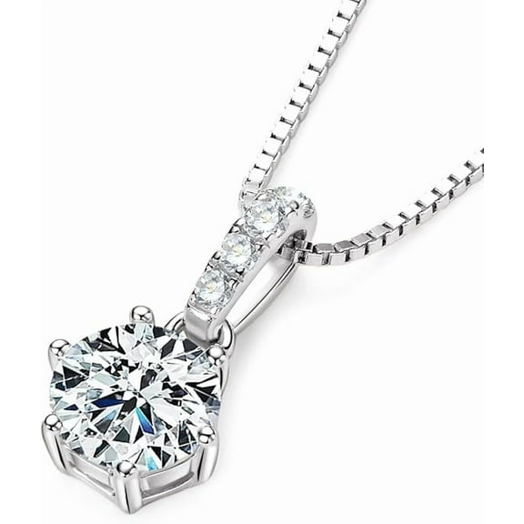 Solitaire 2CT Round Cut Simulated Diamond Women's Pendant 925 Sterling Silver 14K White Gold Plated