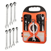 DAWOT 7 Piece Set Ratchet Combination Wrench Kit, 8mm-19mmFull Polished 72 Tooth Box and Open End Standard Garage Tool Set for Mechanics