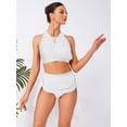 thumbnail image 3 of Sholeno Women's Lyrical Dance Outfits Halter Sleeveless Shiny Dance Crop Top with Skirt Dancewear White S, 3 of 6