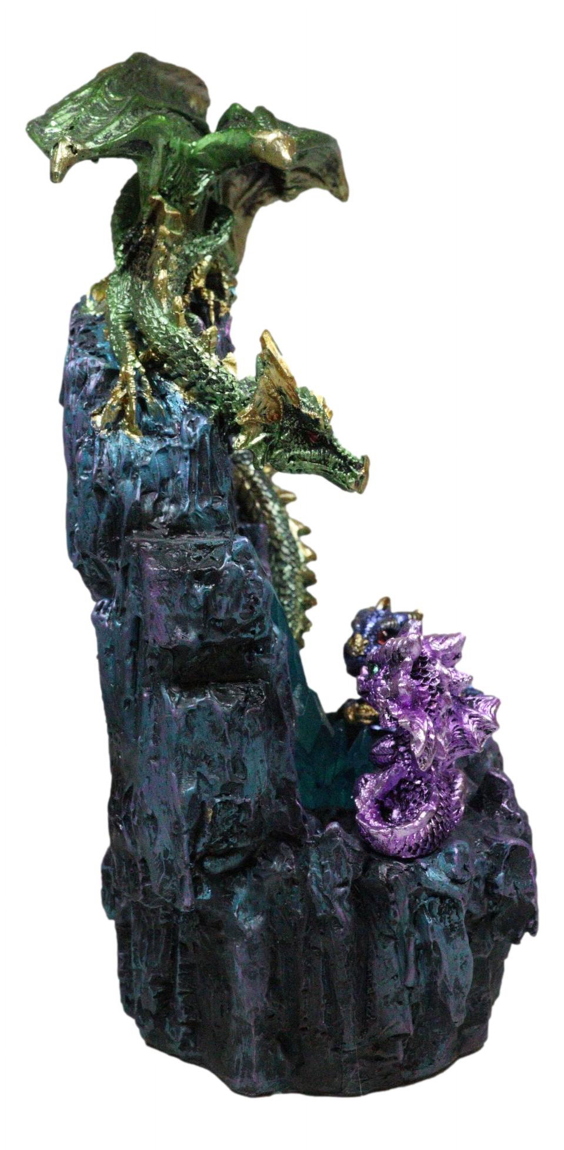 Green And Gold Dragon Guarding Faux Geode Rock Arch With LED Crystals Figurine