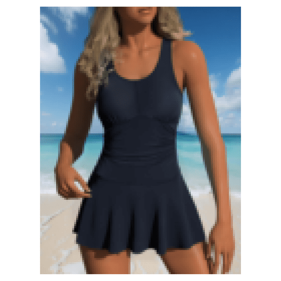 Women's Swimsuit Navy Blue - Ruched Tummy Control One Piece Skirted Bathing Suit for Beach, Pool, Spa, Vacation - Modest Swimwear with Built-in Support