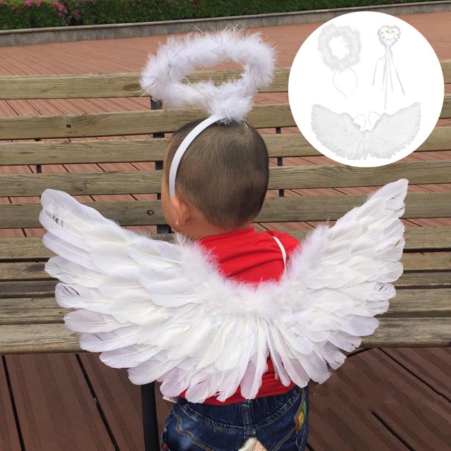 Conjunto De Disfraz De Alas De ángel, Alas De Plumas Con Aro Y Varita Para El Cabello, Accesorios De Fiesta Temáticos Para Presentaciones Escénicas Y