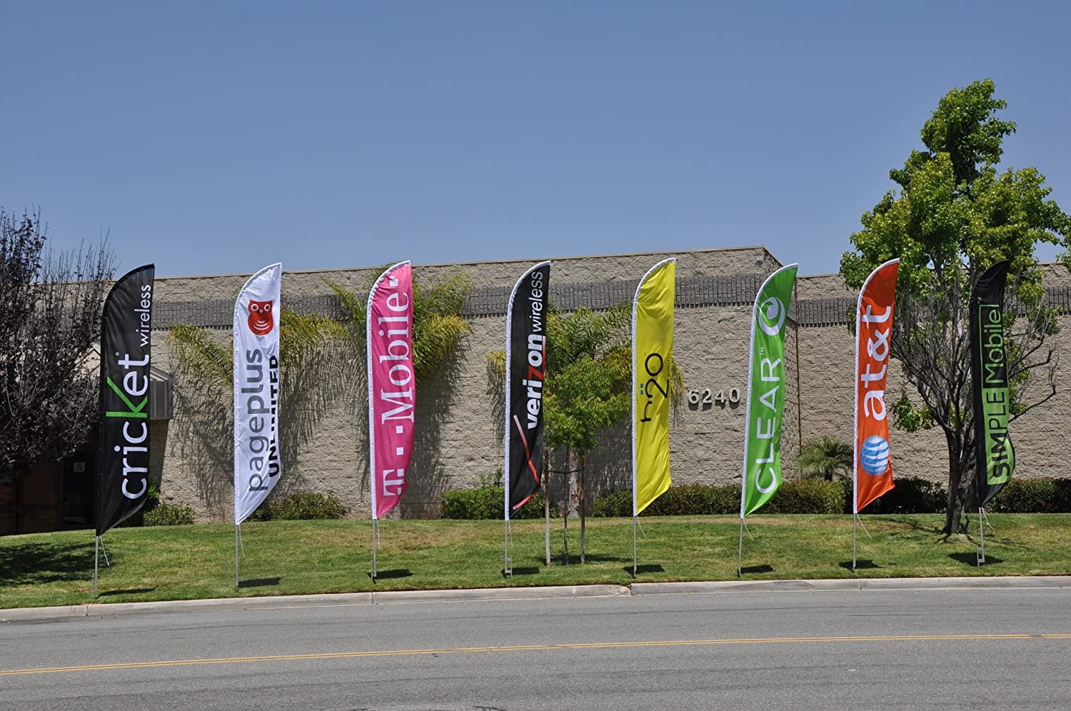 Orange AT&T Wireless Store Advertising Feather Banner Swooper Flag Sign with Flag Pole Kit and Ground Stake