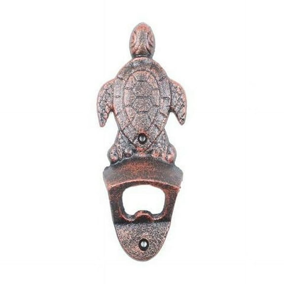 Handcrafted Model Ships K-9114-RC Rustic Copper Cast Iron Wall Mounted Sea Turtle Bottle Opener, 6 in.