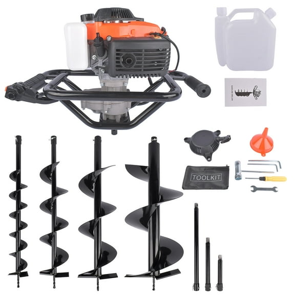 NEWZQ 72CC Gas Power Post Hole Digger, Earth Digger with 4 Sizes Drills and 3 Extention Rods