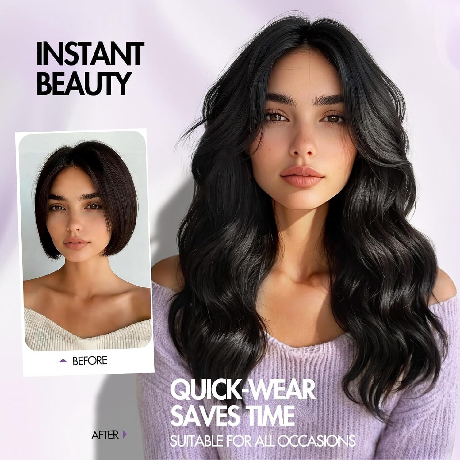 Long Black Wavy Wigs for Women Pre Cut Simulated Lace Wavy Wigs Curly Wig with Middle Part Synthetic 18 Inch  Looking Wig for Daily Party Use