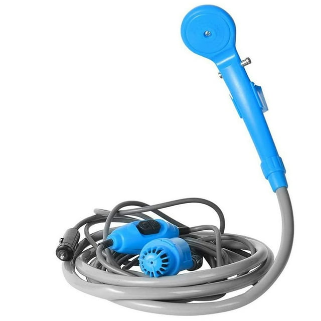 Sonducket Herramientas de ducha de coche para acampar, Kit de baño para exteriores, cabeza recargable, plegable para senderismo, floración, carpas Azul sin balde