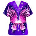 thumbnail image 1 of Snoarin Summer Plus Size Summer Hauts pour Femmes Mode Manches Courtes Col en V Hauts Uniforme de Travail Imprimé Poche Blouse Hauts Uniformes de Travail pour Femmes en Liquidation, 1 of 3