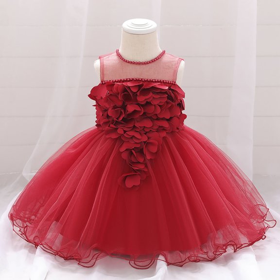XMMSWDLA Toddler Girl Clothes Girls Temperament Flowers Pearl Cute Net Yarn Birthday Party Gown Dresses