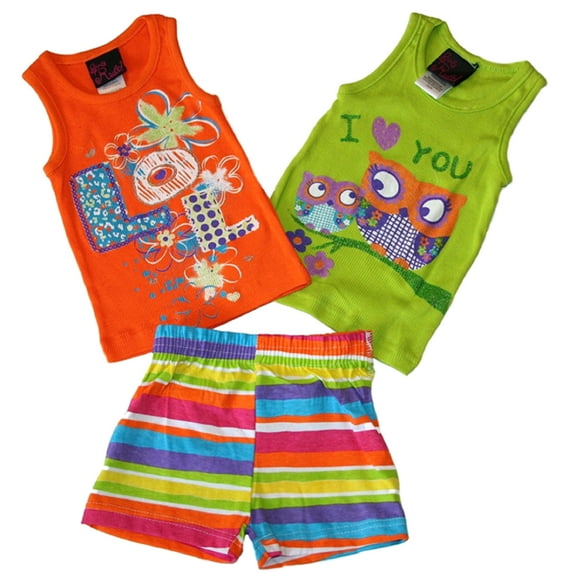 Girls Rule! Baby Girls 3 Piece Owl/Stripes Shorts Outfit - 24 Months