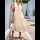 thumbnail image 4 of Vestido Informal de Verano para Mujer, con Volantes, Corta, Cuello en V, Botones, Estilo Bohemio, para Playa, Corte en A, Fluido, con Albaricoque XL, 4 of 10