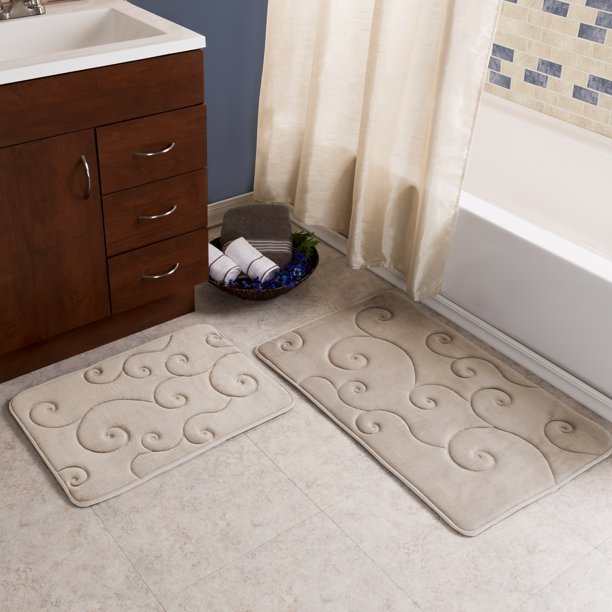 Lavish Home Set of 2 Bathroom Rugs NonSlip Memory Foam Bath Mats