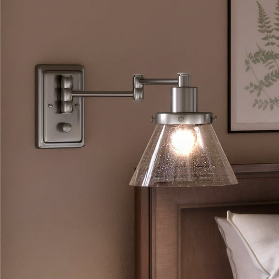 Luxury Traditional Indoor Wall Sconce, 9.625''H x 8''W, with Modern Farmhouse Style Elements, Colonial Design, Brushed Nickel Finish and Clear Seeded, UHP3300