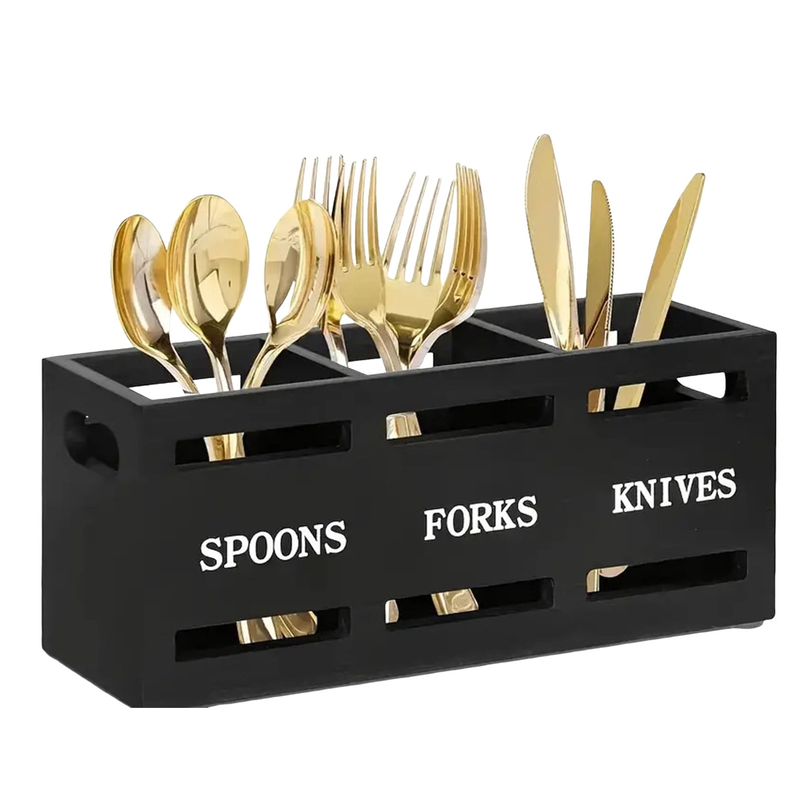 BEGHT 2Pcs Silverware Caddy Flatware Cutlery Holder Metal Silverware Wood Flatware Organizer Kitchen Utensil Holder for Countertop Spoon and Fork Holder Flatware Utensils Caddy for Party,2 Colors.