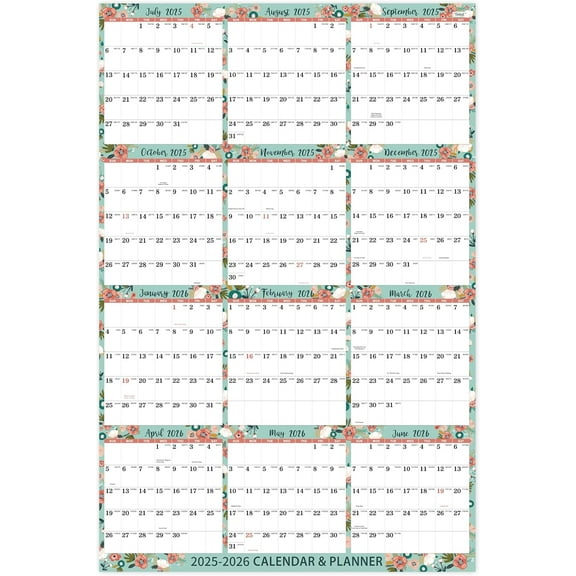 2025-2026 Calendar - Yearly 2025-2026 Wall Calendar. July 2025 - June 2026, 22.4''x34.6, Paper Folded Wall Calendar 2025-2026, Large Wall Calendar 12 Month One