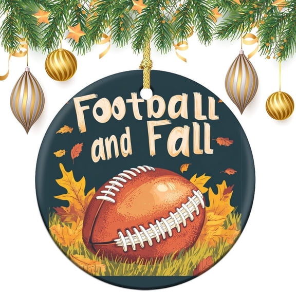 Ceramics Ornaments Autumn Football Ceramic Double Sided Tree Xmas Ornament Fall And Football Autumn Leaves Christmas Tree Hanging Accessories Funny Gifts for Women/Men