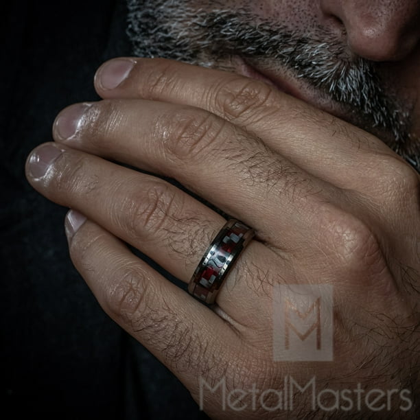 Red carbon fiber wedding band hotsell