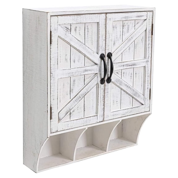 Farmhouse Wall Mounted Storage Cabinet, Medicine Cabinet with Doors, Wood Vintage Bathroom Wall Cabinet Over Toilet for Bathroom, Kitchen, Living Room, Rustic White