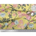 thumbnail image 3 of Soimoi Yellow Rayon Fabric Leaves & Peach Floral Watercolor Print Sewing Fabric BTY 56 Inch Wide, 3 of 3
