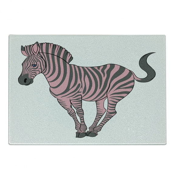 Pink Zebra Cutting Board, Naturalistic Zebra in Funny Pose Zoo Wild Horse Theme, Decorative Tempered Glass Cutting and Serving Board, Small Size, Pale Pink Dimgrey, by Ambesonne