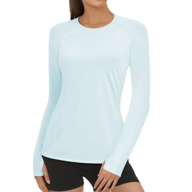 Camiseta de Protección Solar AURUZA UPF50+ para Mujer, Manga Larga, Azul Claro