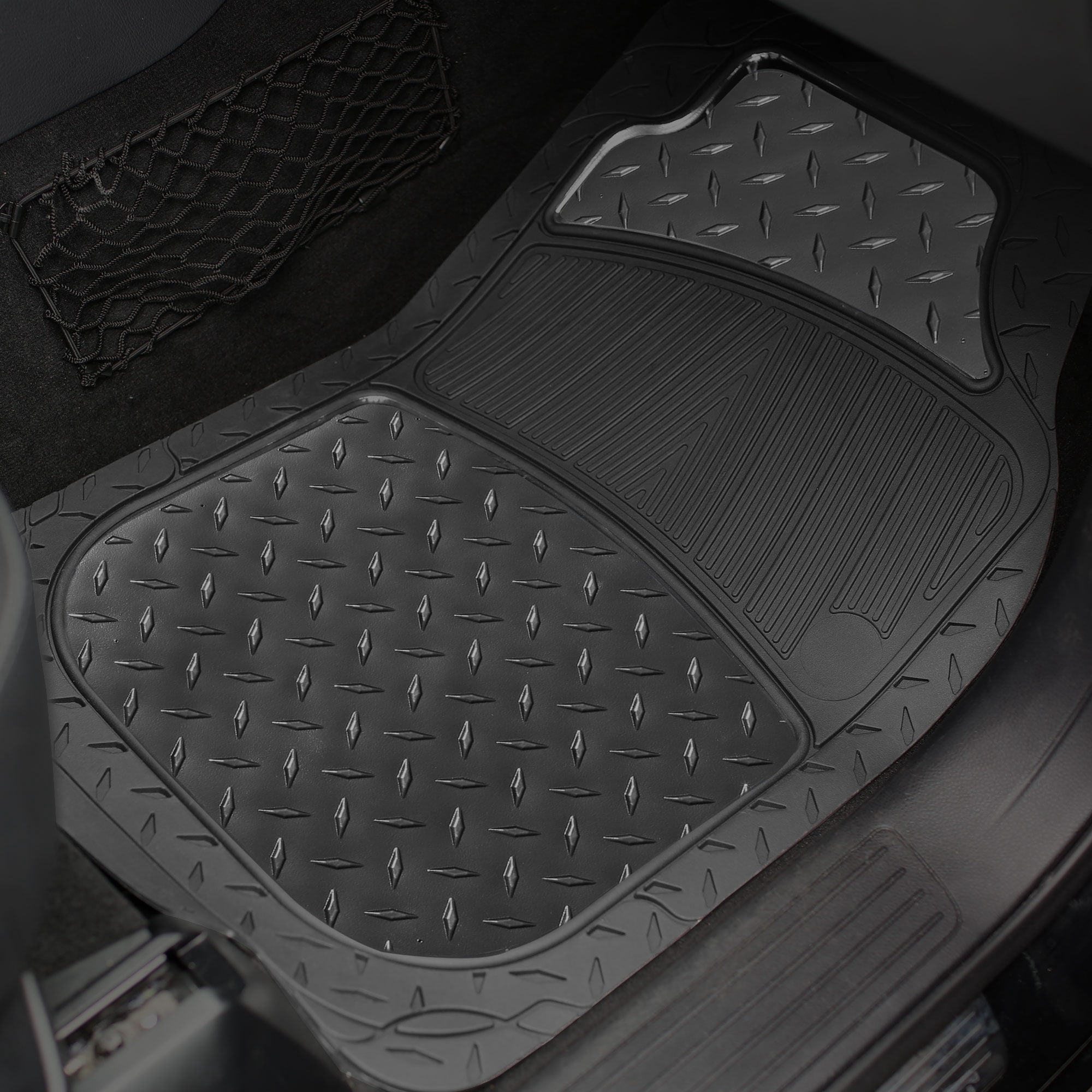 FH Group Climaproof Rubber Car Floor Mat, Universal 4pc Black Floor Mats with Air Freshener