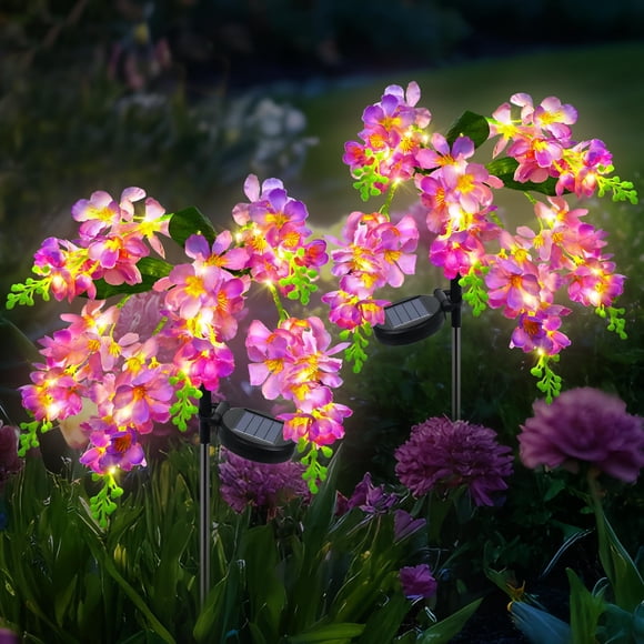Ninonly Lampes Solaires de Jardin, Lot de 2 Lampes Solaires Violettes en Forme de Fleurs pour l'Extérieur, Lampes de Sentier Solaires Étanches 600 mAh pour Patio, Cour et Terrain