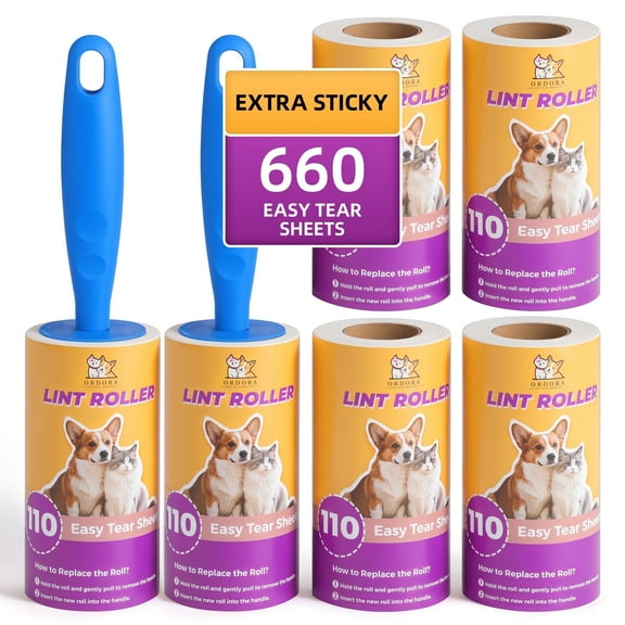 ORDORA Extra Sticky Lint Roller 6 Pack, 660 Sheets Total