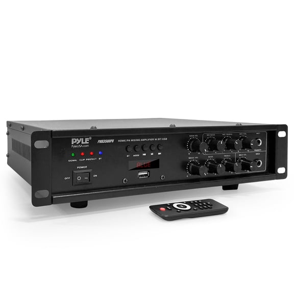 Pyle Bluetooth Home/PA Mixing Amplifier - Built-in USB Playback,Micro SD Card Reader,with BT/FM/Optical/Coaxial/Mic Inputs & Digital LED Display, 500 Watts