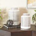 thumbnail image 2 of CosmoLiving by Cosmopolitan 13", 11"H White Ceramic Striped Decorative Jars, 2-Pieces, 2 of 9