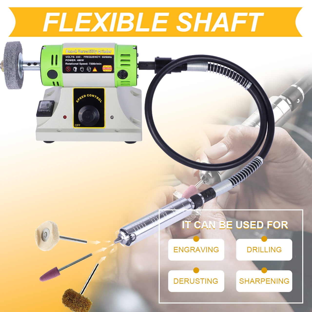BG3109 Mini Polishing Motor with Dust Collector double head, Stepless Speed Regulation Bench Buffer Polisher Jewelry