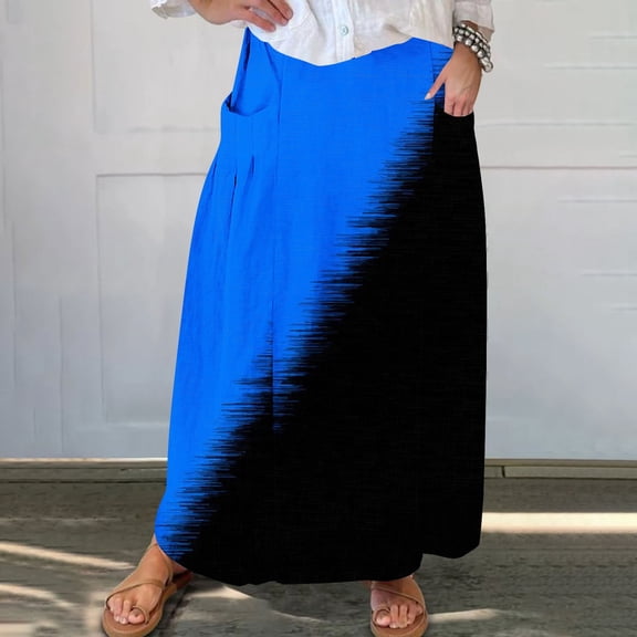 Ofreoo Women's Printed Elastic Waistband Pleated Pocket Skirt With Mid Calf Skirt Long Skirts for Women Great Gifts for Less
