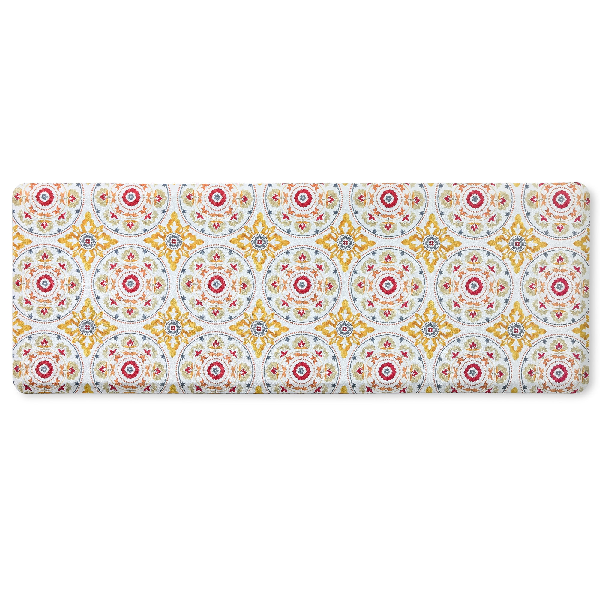 FIESTA Postiano Tiles Geo Textured Anti-Fatigue Comfort Kitchen Runner Mat, Non-Slip Floor Mat, Padded Standing Desk Mat, Red/Yellow/White, 20"x55"