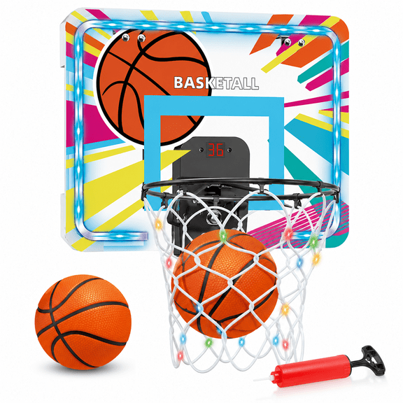 UUSUOO Basketball Hoop Indoor for Kids,Basketball Hoop with Led Light,Electronic Scoreboard & Ball,Basketball Toys for Kids,Christmas Birthday Gift for Boys Girls Age 5 6 7 8  