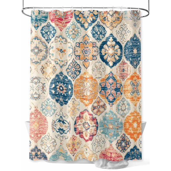 Fsddascl Boho Morocco Shower Curtain Set - 54" x 78" Washable Bathtub Curtain with 12 Hooks, Retro Farmhouse Ethnic Neutral Aesthetic Waterproof Fabric Stall Shower Curtains for Bathroom/Bathtub