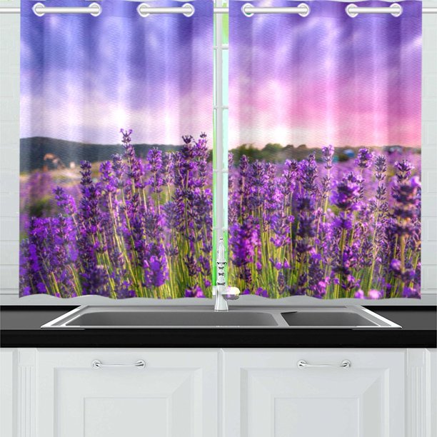 MKHERT Lavender Window Curtain Kitchen Curtain 26x39 inch,Two Piece