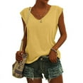 thumbnail image 2 of Qwertyu Tank Top for Women Solid Color V Neck Sleeveless Causal Sexy Shirts Hawaiian Beach Holiday Sports Workout Running Tees Summer Basic Tops Yellow S, 2 of 6